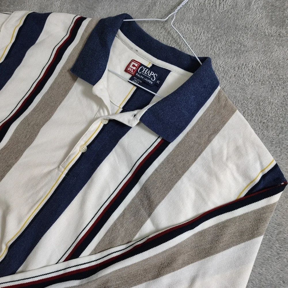 Vintage 90s Chaps Ralph Lauren Mens XL Distressed Striped Color Block Polo Shirt